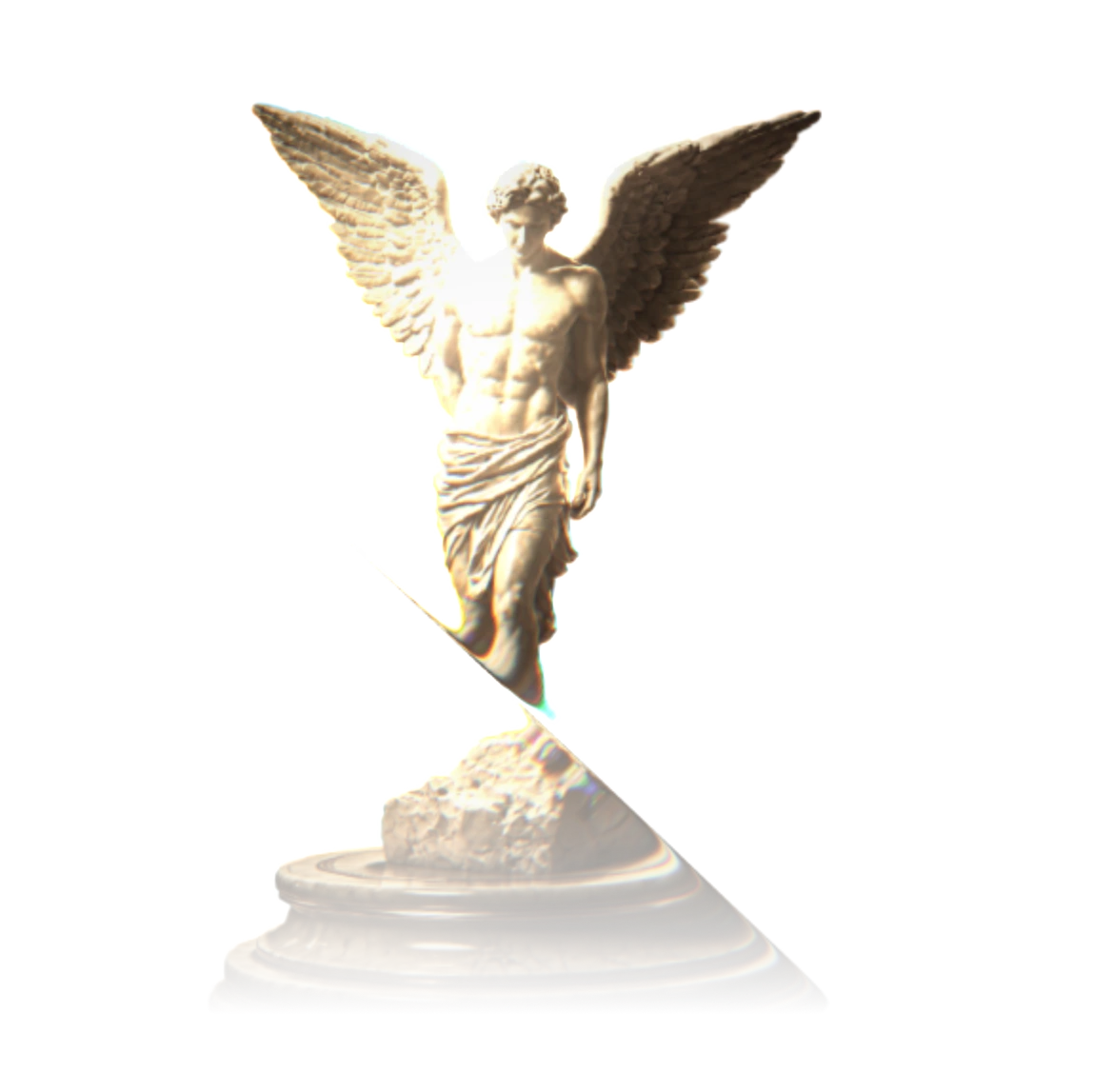 Escultura alada dourada, símbolo da liberdade de viajar sem preocupações